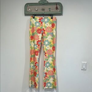 Sugar Thrillz x dolls kill retro Floral flare leg women’s pants size large nwot